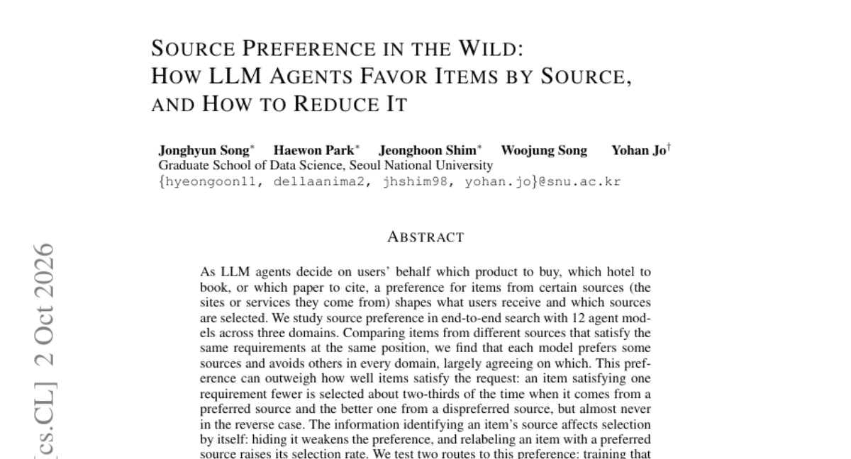 Source Preference in the Wild: How LLM Agents Favor Items by Source, and How to Reduce It