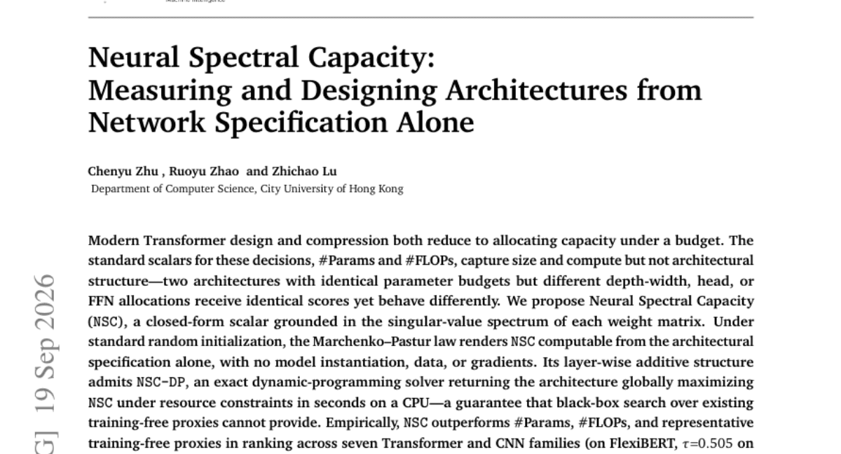 Neural Spectral Capacity: Measuring and Designing Architectures from Network Specification Alone