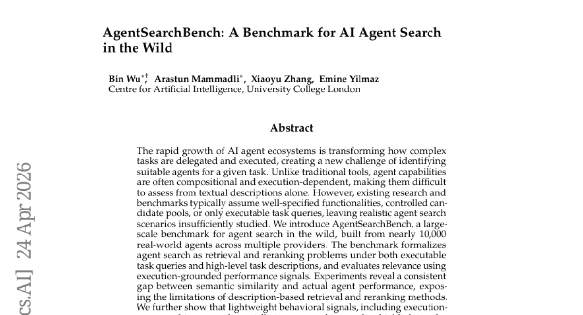 AgentSearchBench: A Benchmark for AI Agent Search in the Wild
