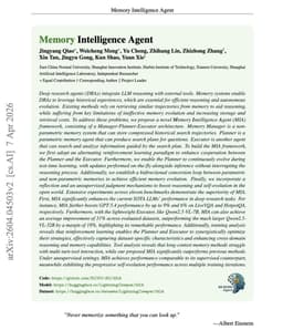@omarsar0: NEW paper: Memory Intelligence Agent (MIA)

MIA boosts GPT-5.4 by up to 9% on LiveVQA.

Quick summar...