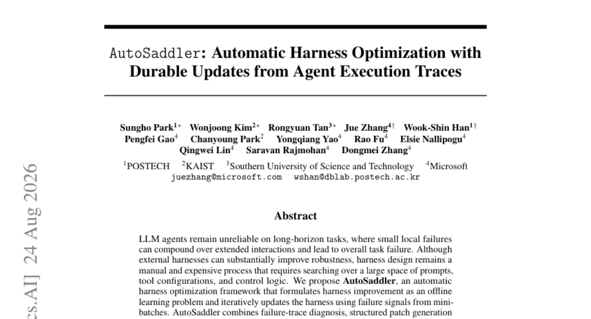 AutoSaddler: Automatic Harness Optimization with Durable Updates from Agent Execution Traces