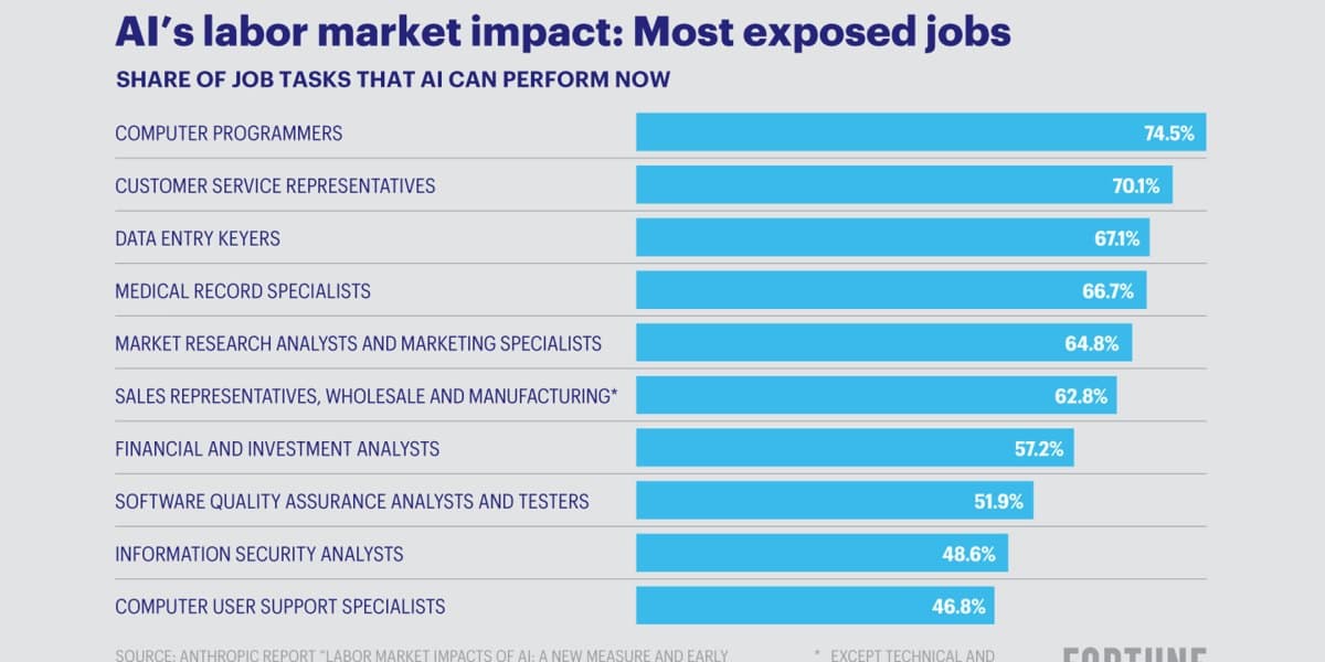 Anthropic's research shows that AI can already do a huge portion of many jobs; its top economist talks about how that could shape the future of work | Fortune