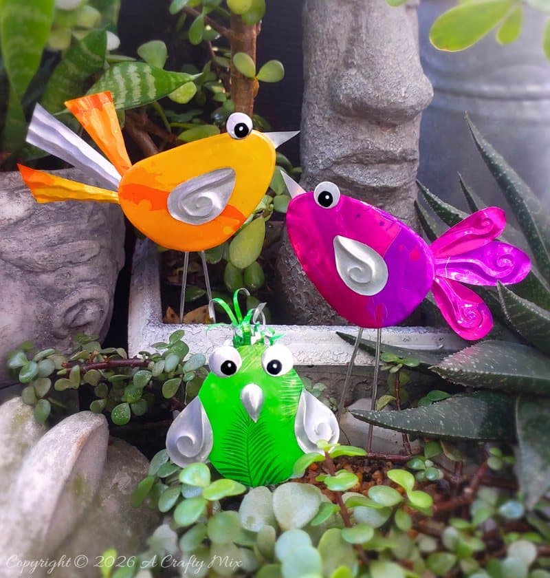 Easy Recycled Soda Can Birds for Planters and Walls