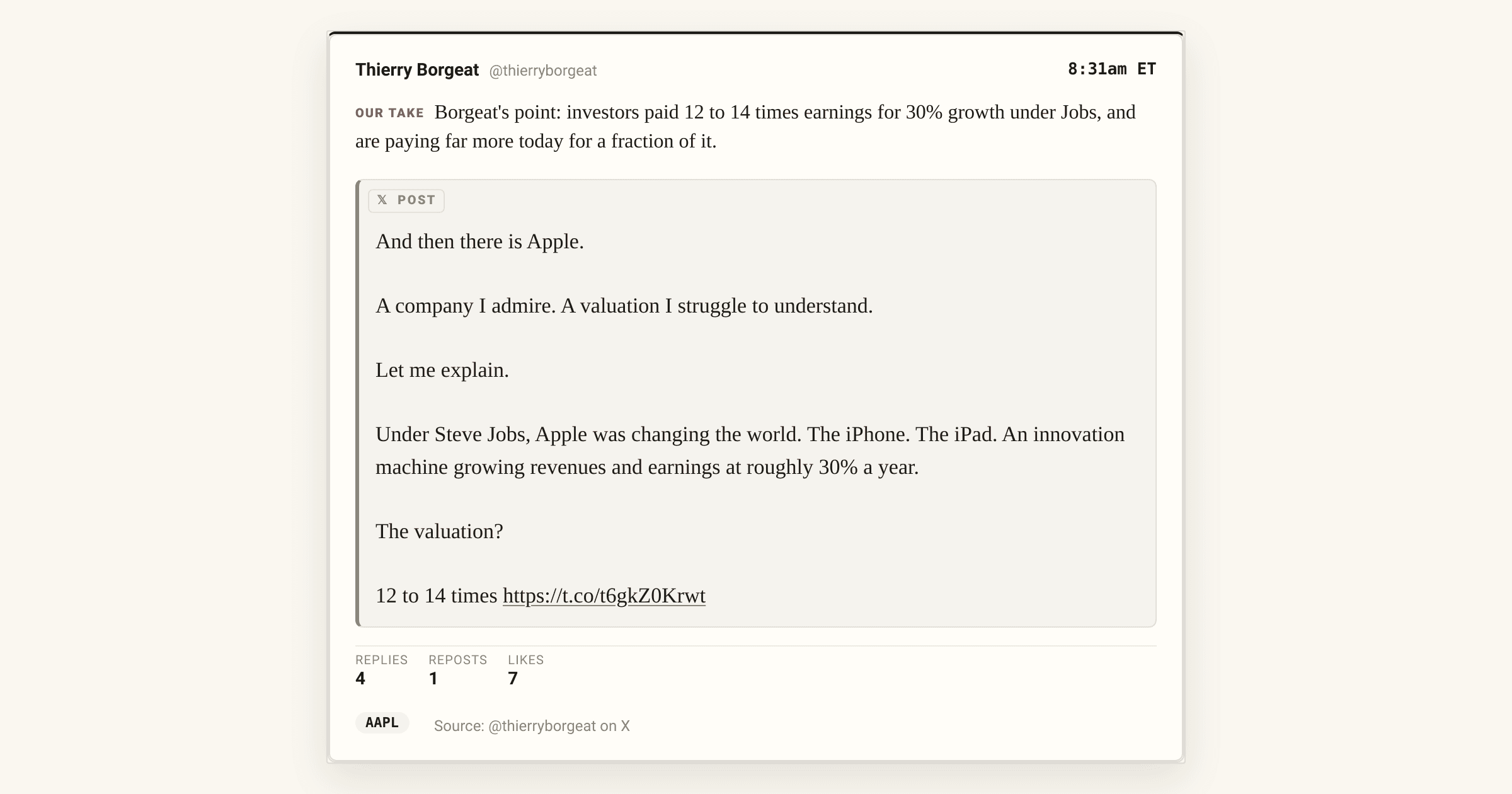 Apple valuation scrutiny: paying more for far less growth