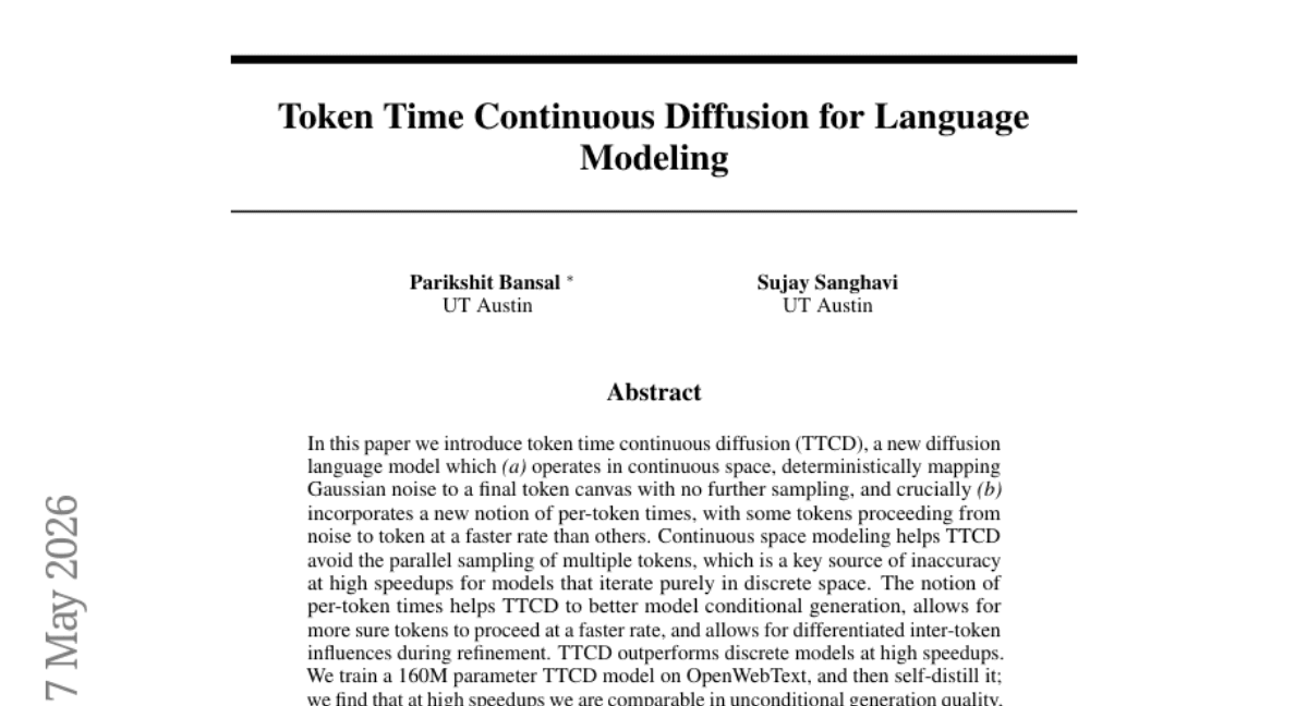 Token Time Continuous Diffusion for Language Modeling