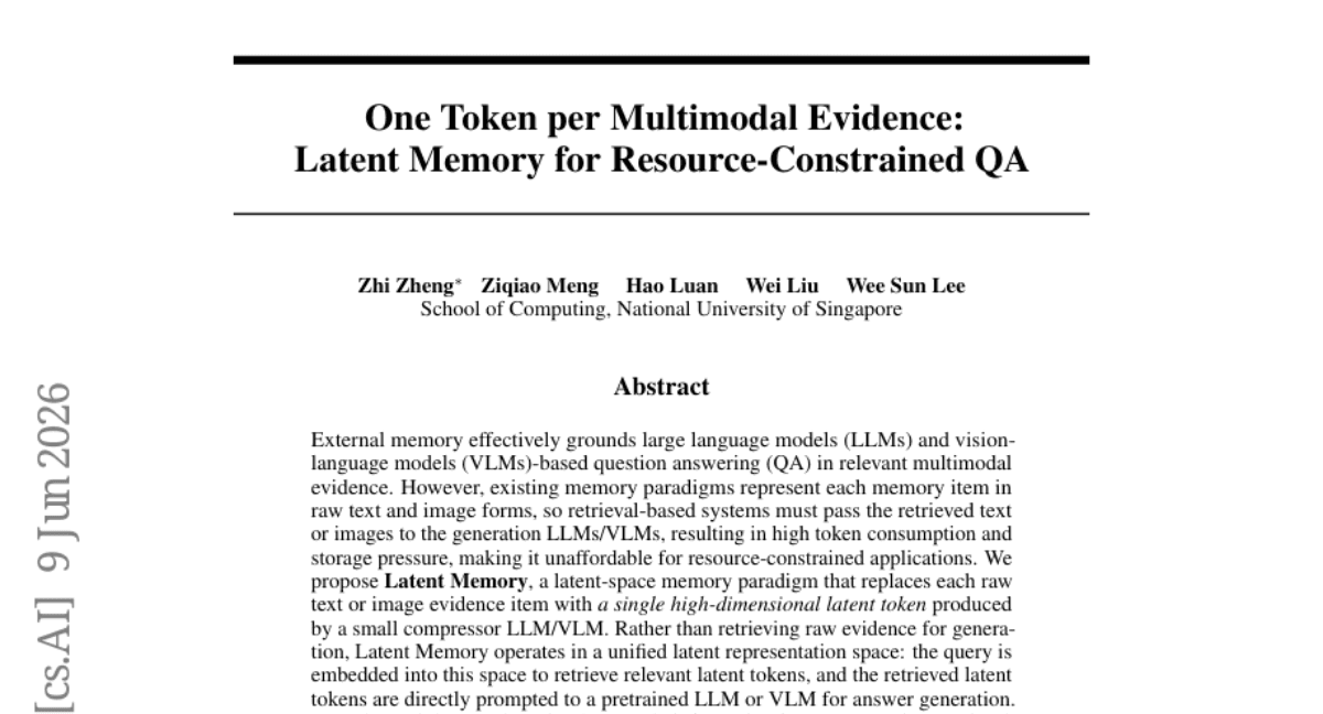 One Token per Multimodal Evidence: Latent Memory for Resource-Constrained QA