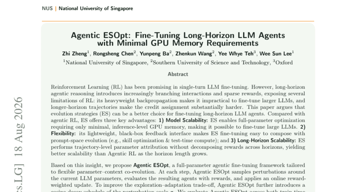 Agentic ESOpt: Fine-Tuning Long-Horizon LLM Agents with Minimal GPU Requirements