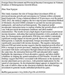 Foreign Direct Investment and Provincial Income Convergence