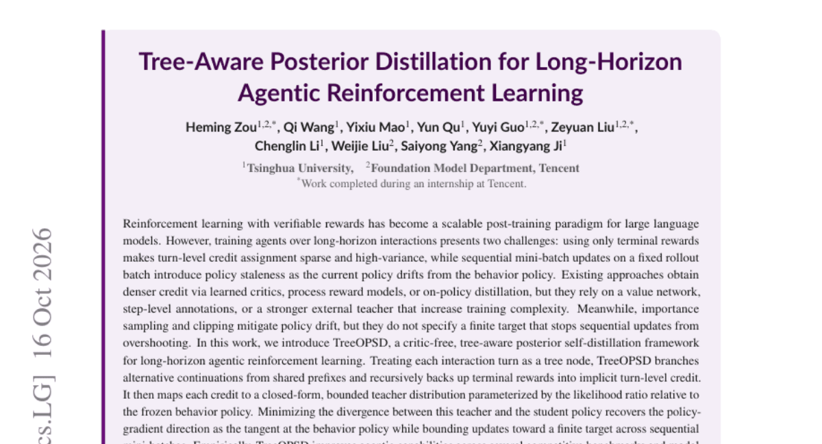 Tree-Aware Posterior Distillation for Long-Horizon Agentic Reinforcement Learning