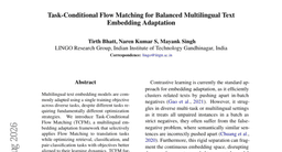 Task-Conditional Flow Matching for Balanced Multilingual Text Embedding Adaptation