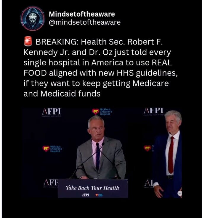 Hospital Food About To Change, Finally! Or else, they don't get Medicare monies. Good Wow!