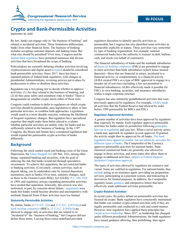 Crypto and Bank-Permissible Activities