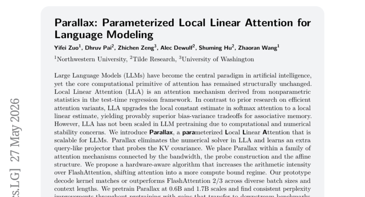 Parallax: Parameterized Local Linear Attention for Language Modeling