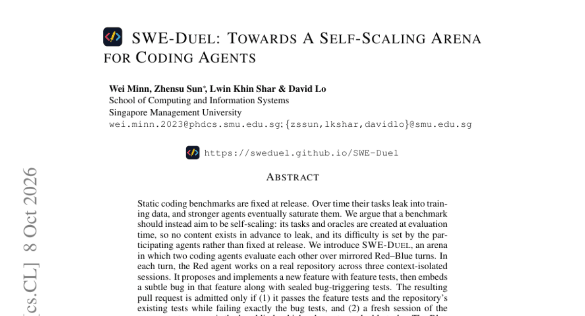 SWE-Duel: Towards a Self-Scaling Arena for Coding Agents