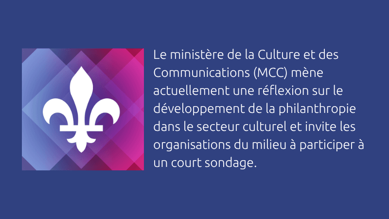 Sondage — Philanthropie dans le secteur culturel | Ministère de la Culture et des Communications (MCC) - Culture Saguenay-Lac-Saint-Jean