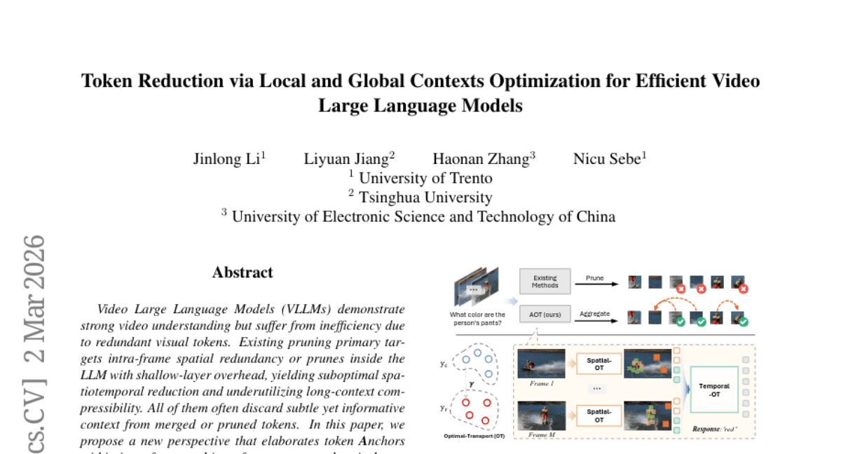 Token Reduction via Local and Global Contexts Optimization for Efficient Video Large Language Models