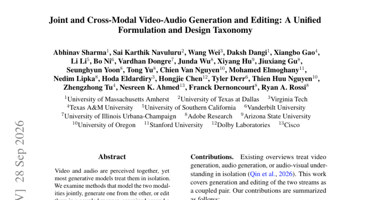 Joint and Cross-Modal Video-Audio Generation and Editing: A Unified Formulation and Design Taxonomy