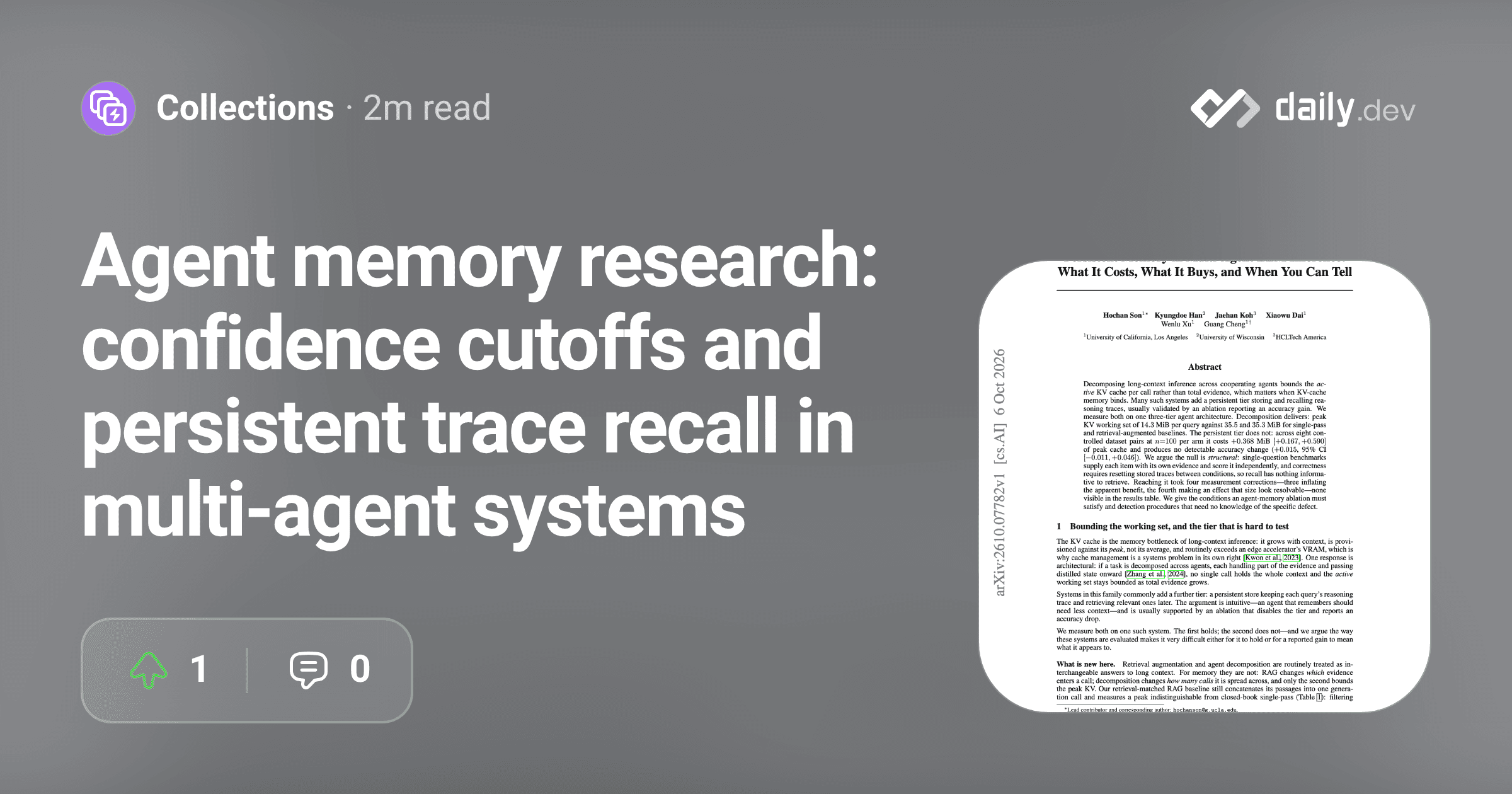 Agent memory research: confidence cutoffs and persistent trace recall in multi-agent systems | daily.dev