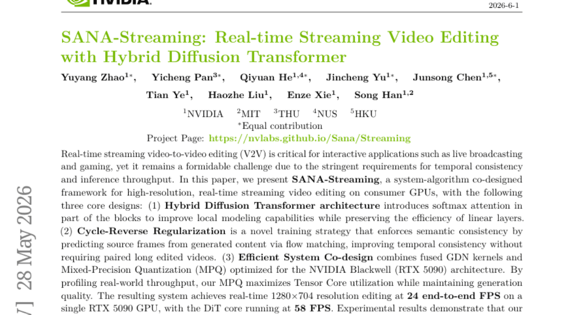 SANA-Streaming: Real-time Streaming Video Editing with Hybrid Diffusion Transformer