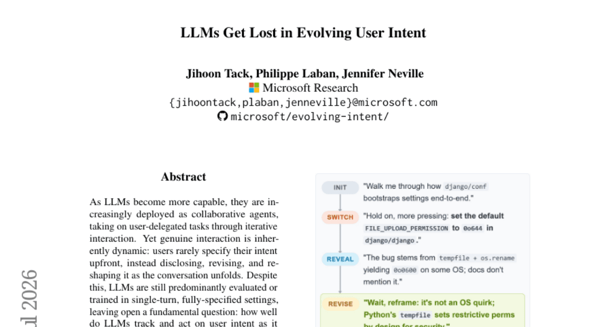 LLMs Get Lost in Evolving User Intent