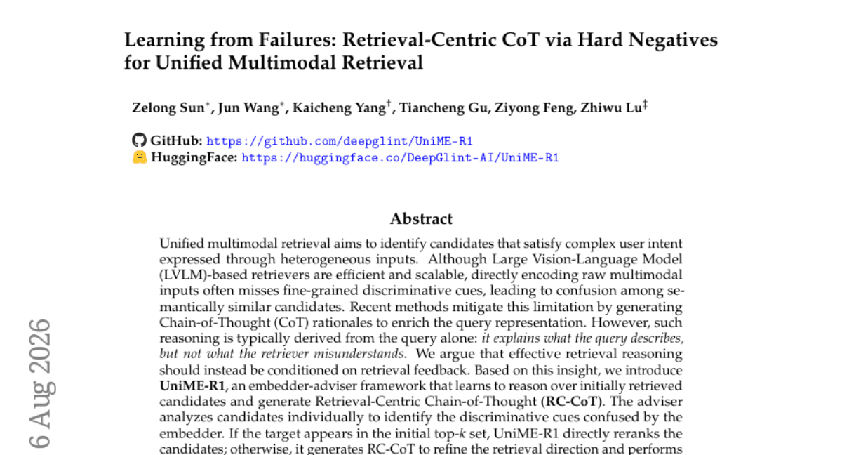 Learning from Failures: Retrieval-Centric CoT via Hard Negatives for Unified Multimodal Retrieval