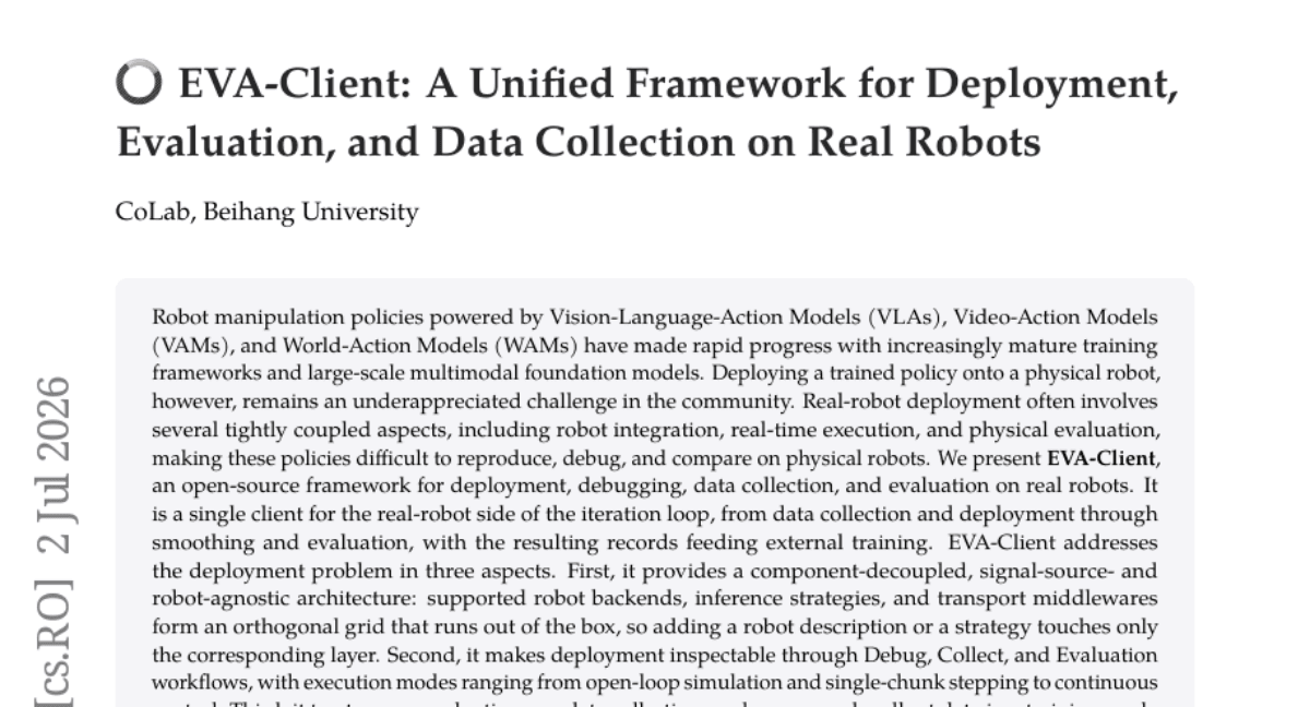 EVA-Client: A Unified Data Collection, Inference, and Deployment Framework for Embodied Policies on Real Robots