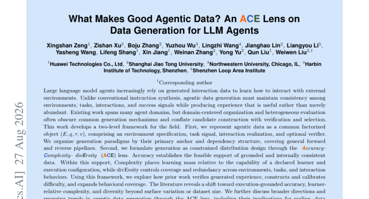 What Makes Good Agentic Data? An ACE Lens on Data Generation for LLM Agents