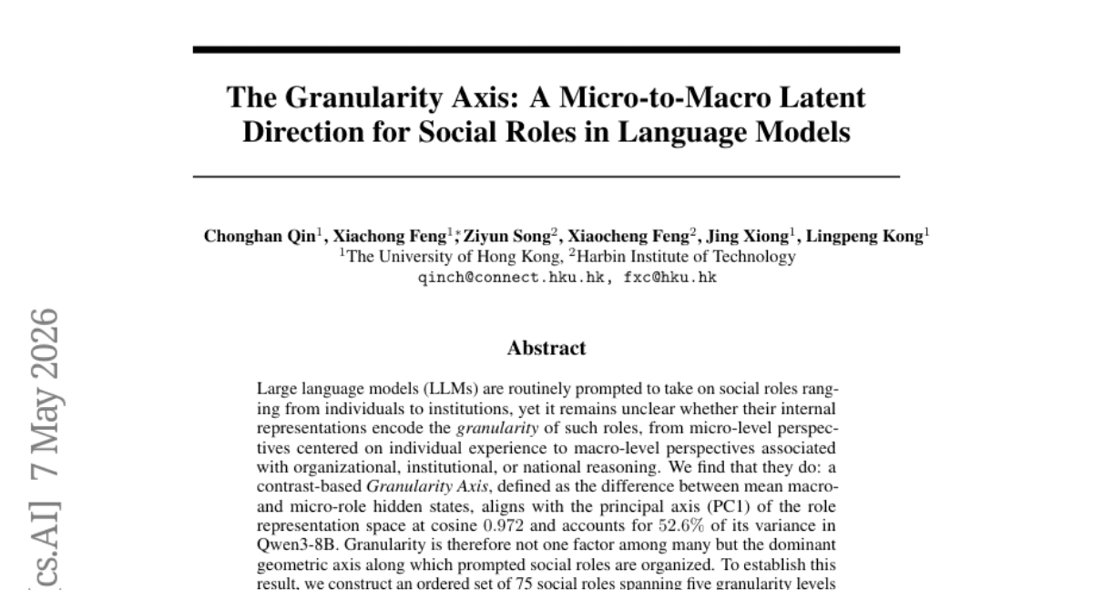 The Granularity Axis: A Micro-to-Macro Latent Direction for Social Roles in Language Models