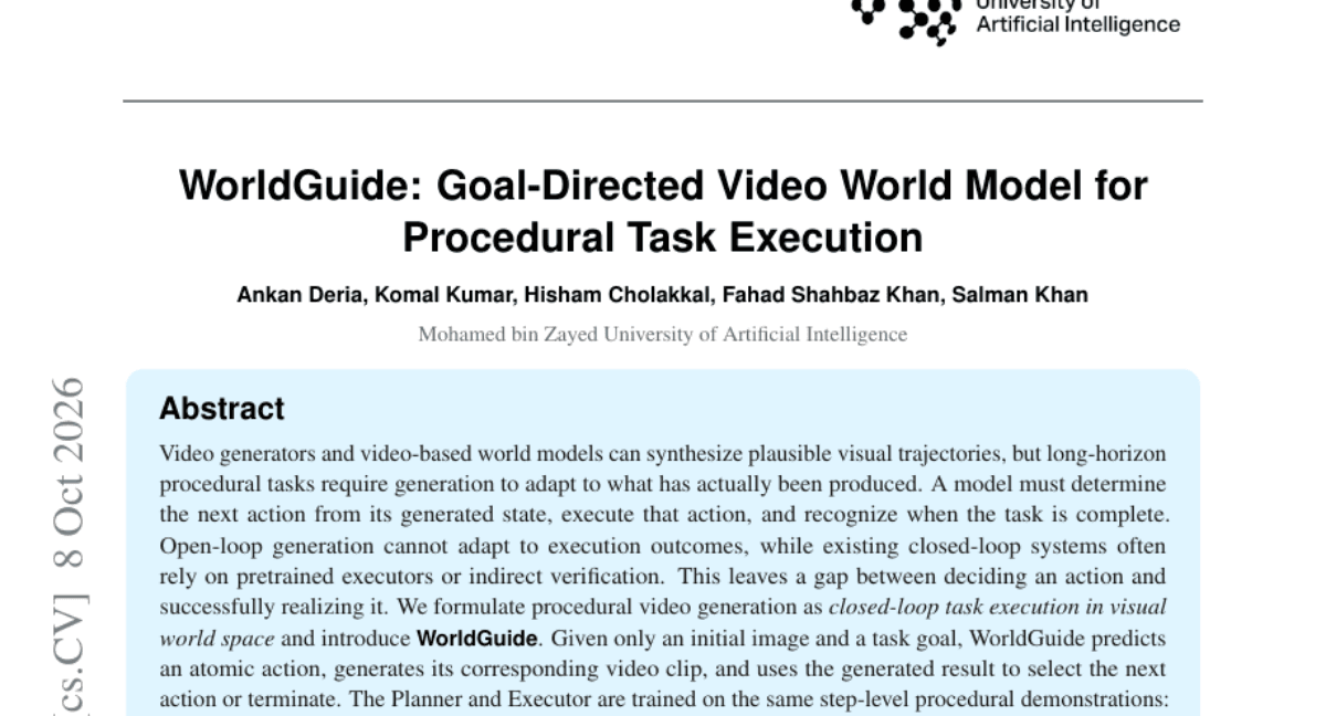 WorldGuide: Goal-Directed Video World Model for Procedural Task Execution