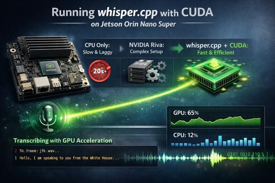 Real time Speech To Text for robots - Running whisper.cpp with CUDA on Jetson Orin Nano Super
