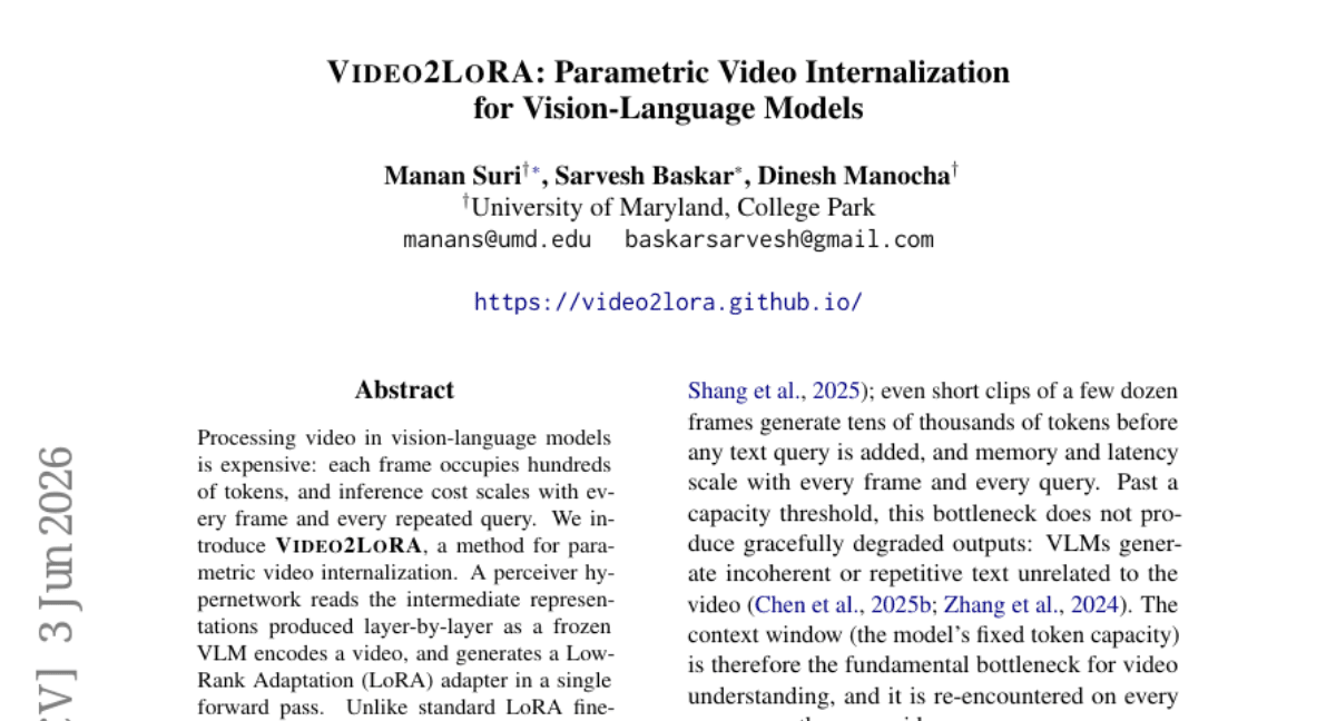 Video2LoRA: Parametric Video Internalization for Vision-Language Models