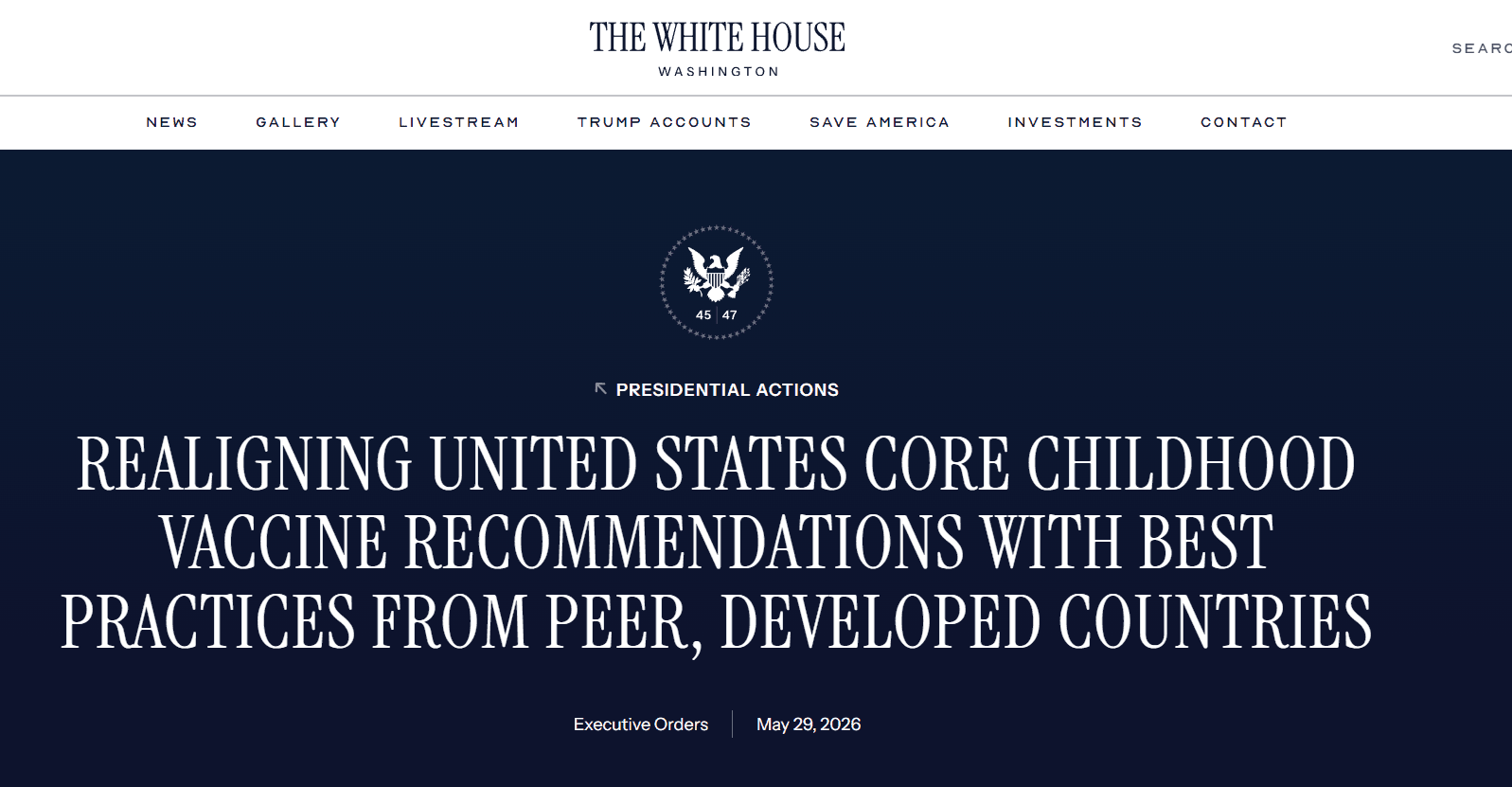 Trump Issues Executive Order on U.S. Childhood Vaccine Recommendations