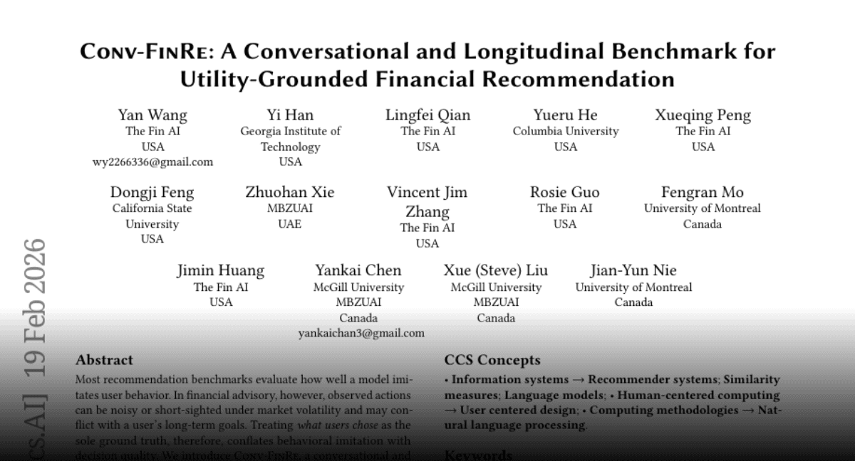 Paper page - Conv-FinRe: A Conversational and Longitudinal Benchmark for Utility-Grounded Financial Recommendation