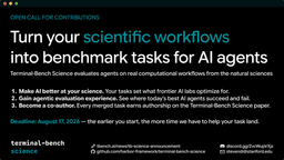 @StanfordHAI reposted: 📣 Announcing Terminal-Bench Science: benchmarking AI agents on real scientific w...