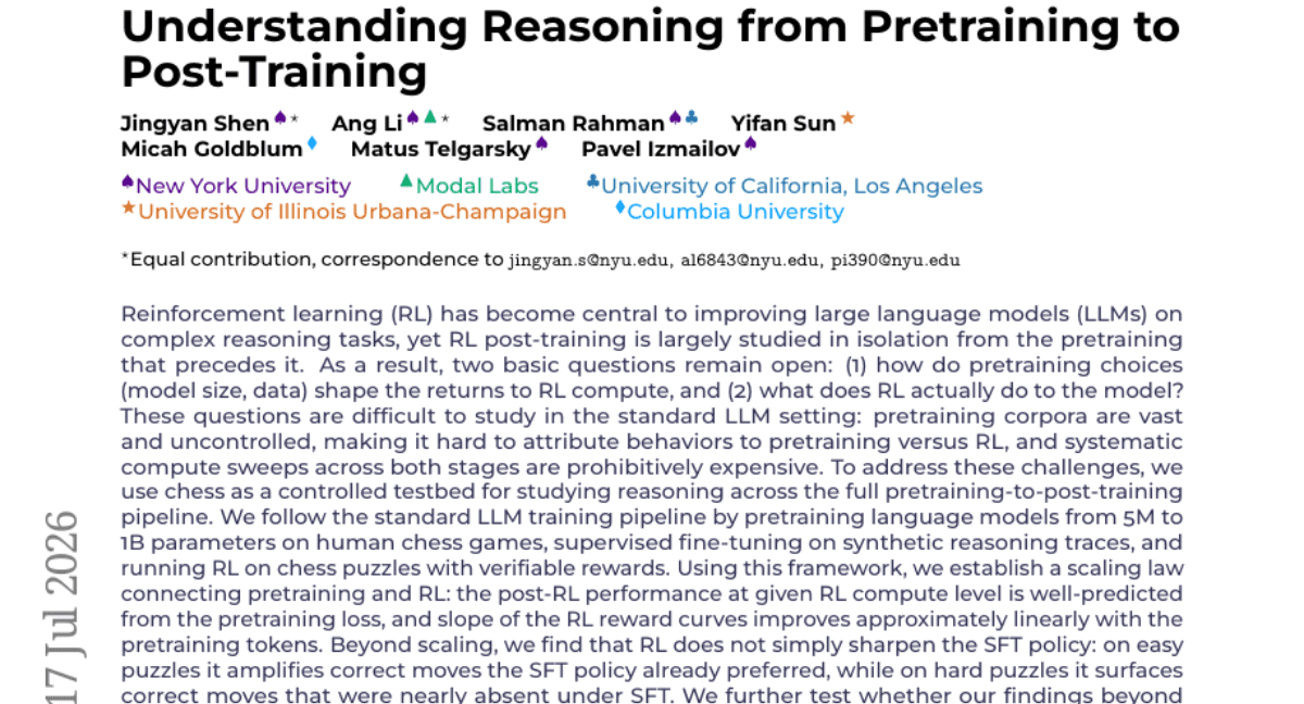 Understanding Reasoning from Pretraining to Post-Training