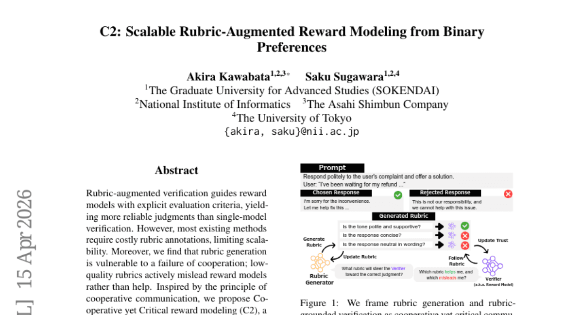 C2: Scalable Rubric-Augmented Reward Modeling from Binary Preferences