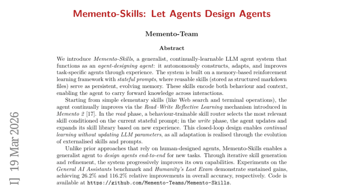 Memento-Skills: Let Agents Design Agents