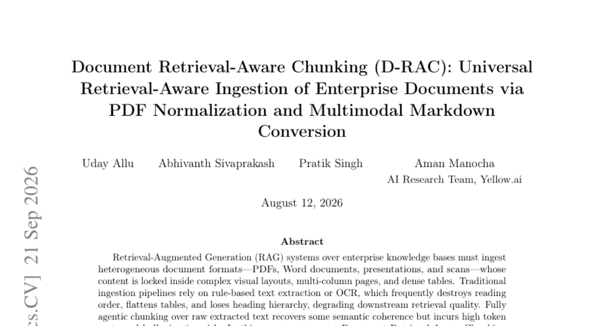 Document Retrieval-Aware Chunking (D-RAC): Universal Retrieval-Aware Ingestion of Enterprise Documents via PDF Normalization and Multimodal Markdown Conversion