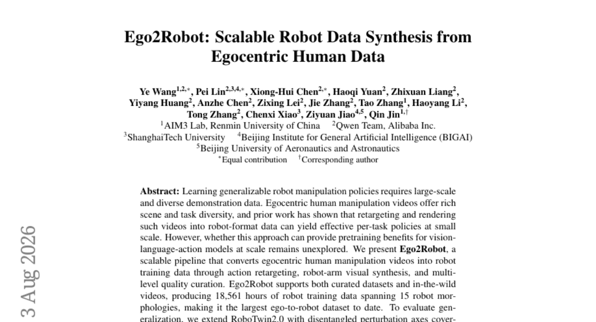 Ego2Robot: Scalable Robot Data Synthesis from Egocentric Human Data