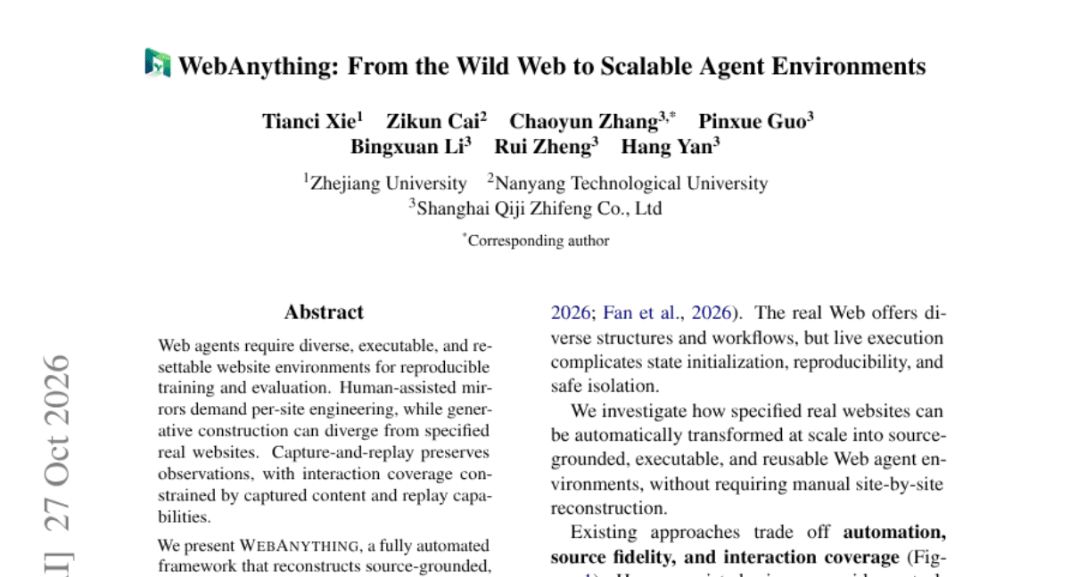 WebAnything: From the Wild Web to Scalable Agent Environments
