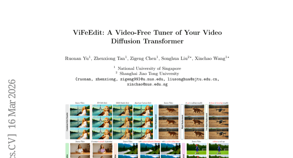 ViFeEdit: A Video-Free Tuner of Your Video Diffusion Transformer