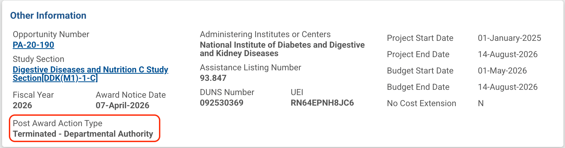 NIH and AHRQ Grant Disruption Methodology
