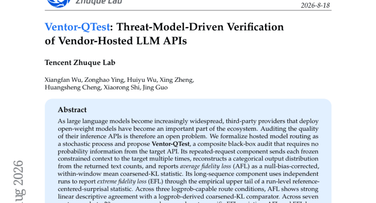 Ventor-QTest: Threat-Model-Driven Verification of Vendor-Hosted LLM APIs