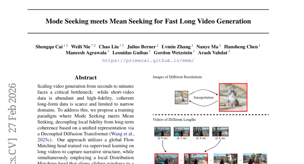 Mode Seeking meets Mean Seeking for Fast Long Video Generation