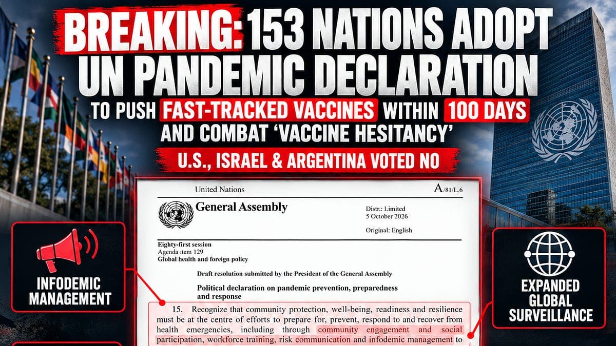 BREAKING: 153 Nations Adopt UN Pandemic Declaration to Push FAST-TRACKED Vaccines Within 100 Days and Crack Down on “Vaccine Hesitancy”