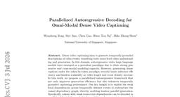 Parallelized Autoregressive Decoding for Omni-Modal Dense Video Captioning