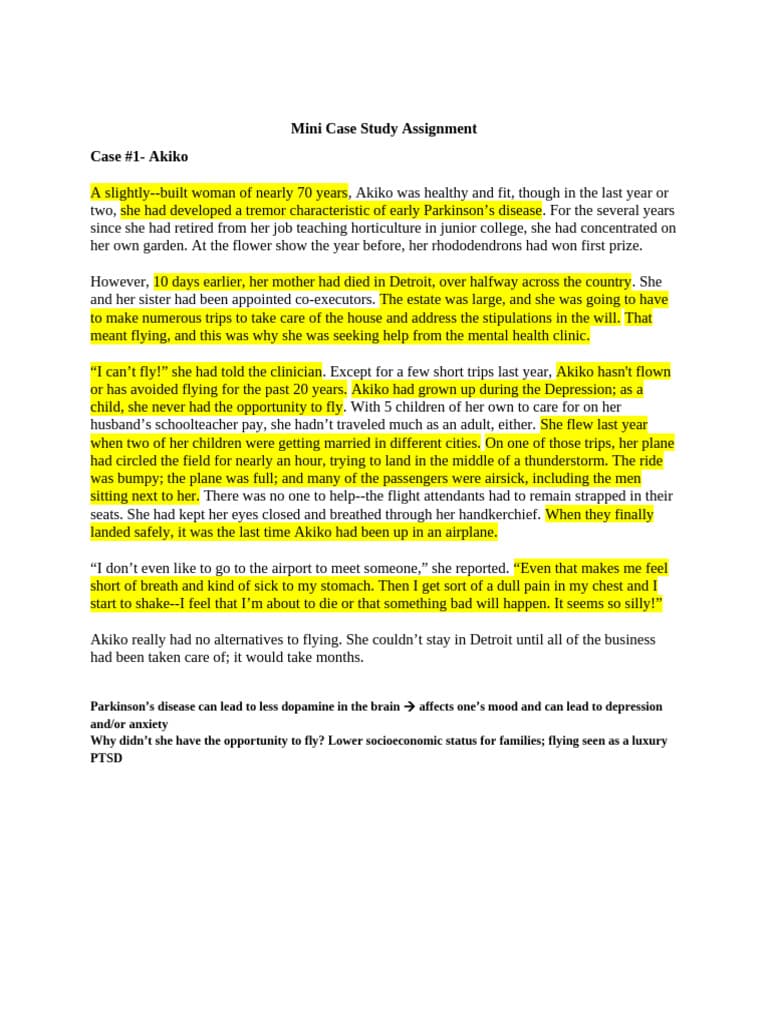 Mini Case Study #1 Template-2 | PDF | Medical Diagnosis | Major Depressive Disorder