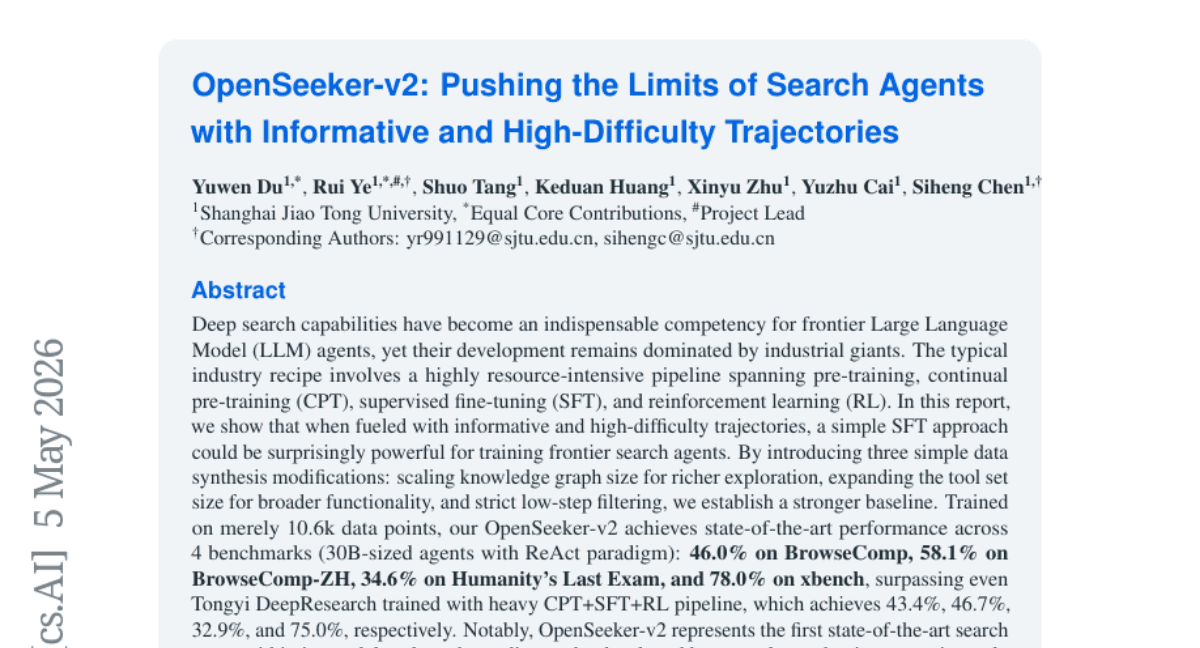 OpenSeeker-v2: Pushing the Limits of Search Agents with Informative and High-Difficulty Trajectories