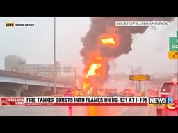 Fire tanker bursts into flames on US-131 at I-196
