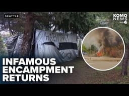 Encampment returns to South Lake Union corner that city has kept clear for years